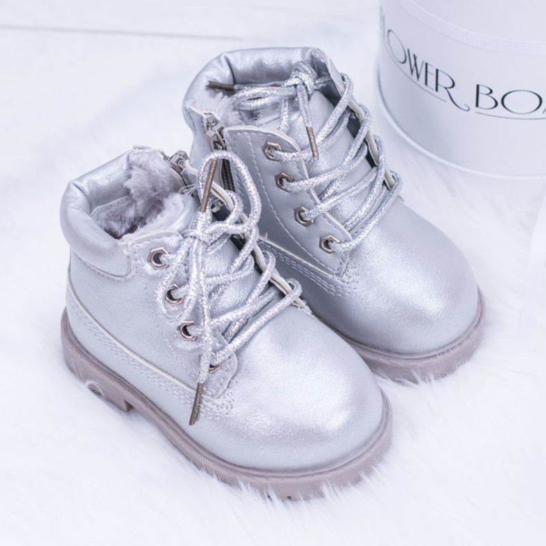 FRROCK Dziecięce Ocieplane Srebrne Trapery Botki Dexter srebrny 2