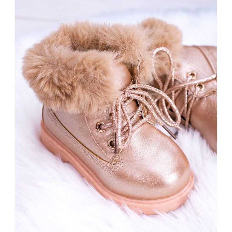 Ocieplane Dziecięce Botki Trapery Różowe Złoto Fobos 2