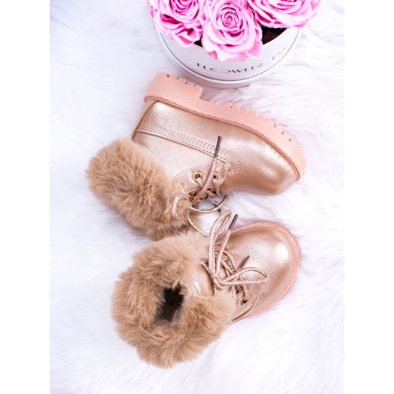 Ocieplane Dziecięce Botki Trapery Różowe Złoto Fobos 1
