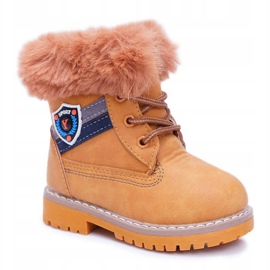 Dziecięce Chłopięce Botki Ocieplane Futerkiem Trapery Camel Cobi brązowe 1