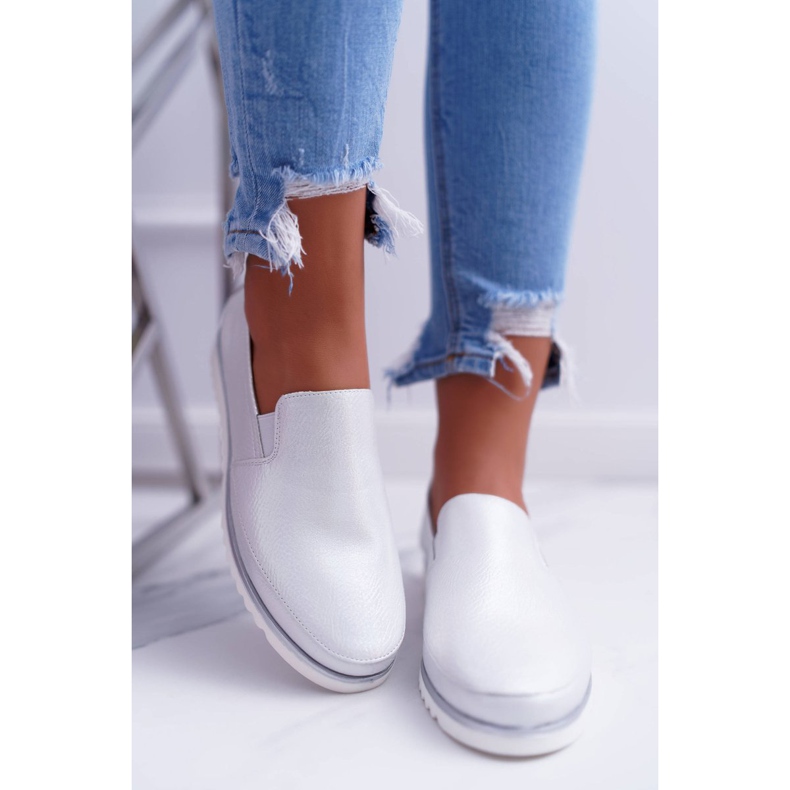 Mokasyny Damskie Sergio Leone Srebrne Magento szare 2