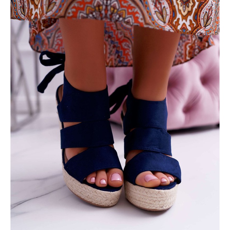 BUGO Sandały Damskie Na Koturnie Granatowe Yenga 2