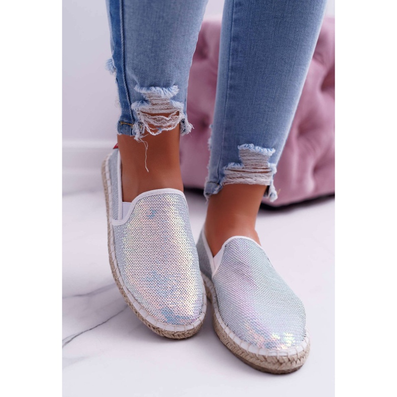 Espadryle Damskie Big Star Opalizujące Cekiny Białe DD274A162 1
