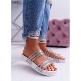 Moow Damskie Klapki Z Cyrkoniami Białe Larena 1