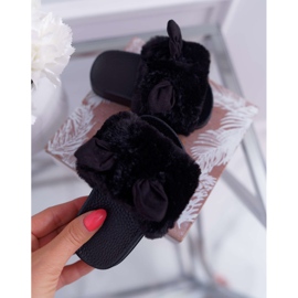 FRROCK Dziecięce Klapki Z Futerkiem I Uszkami Czarne Thoa 2