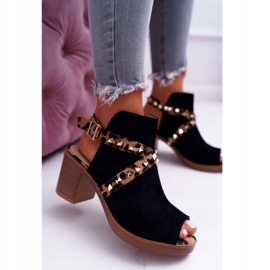 Sandały Damskie Na Słupku Lu Boo Z Cholewką Czarne 318-30 Fiode 1