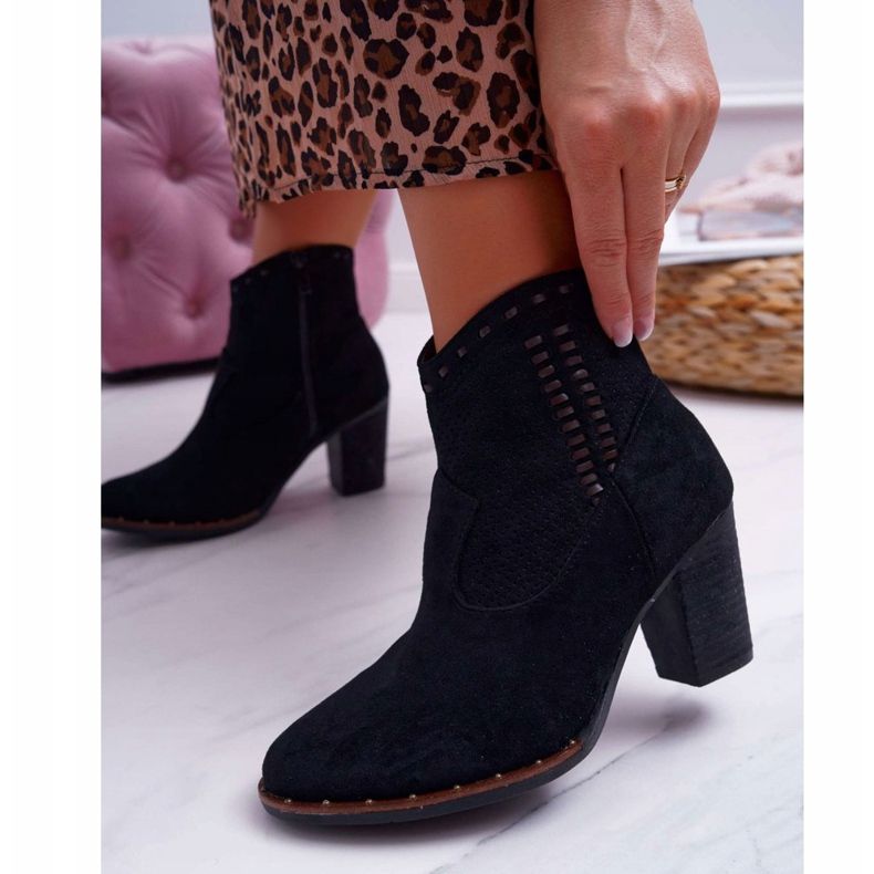 FP1 Botki Damskie Na Słupku Zamszowe Czarne Westema 2