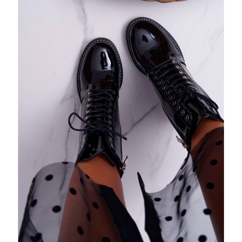 Botki Damskie Na Słupku Lakierowane Czarne Insist 2