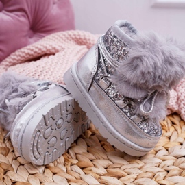FRROCK Dziecięce Botki Śniegowce Z Futerkiem Srebrne Minnie Mouse szare 1