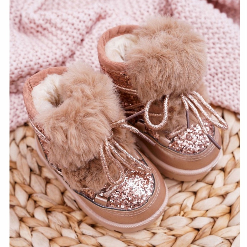 FRROCK Dziecięce Botki Śniegowce Z Futerkiem Champagne Minnie Mouse różowe 2