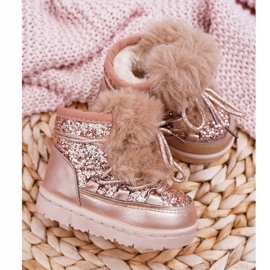 FRROCK Dziecięce Botki Śniegowce Z Futerkiem Champagne Minnie Mouse różowe 1