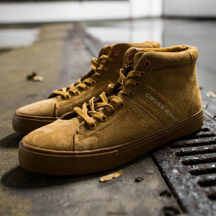 Trampki Męskie Cross Jeans Wysokie Skóra Zamsz Camel EE1R4054C brązowe 2