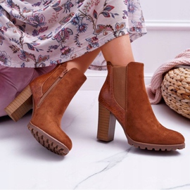 Botki Damskie Na Obcasie Camel Mondego brązowe 2