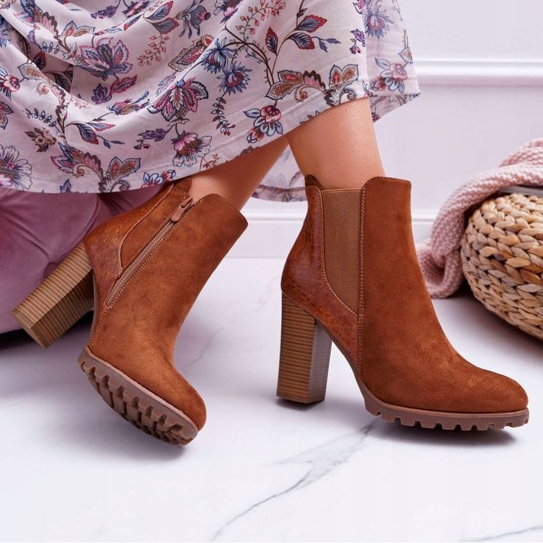 Botki Damskie Na Obcasie Camel Mondego brązowe 2