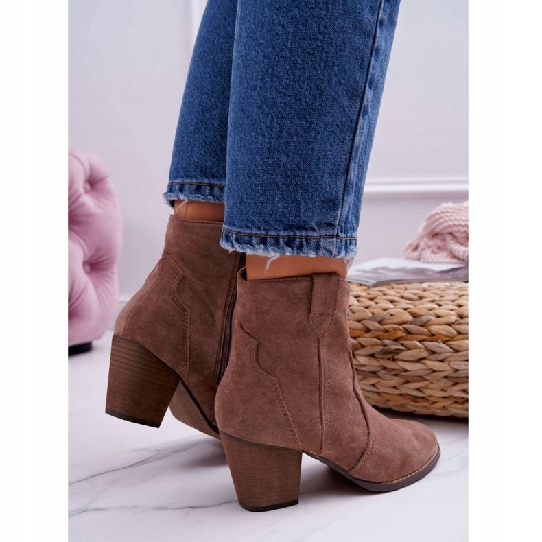 BUGO Botki Damskie Na Słupku Kowbojki Khaki Nutriso 2