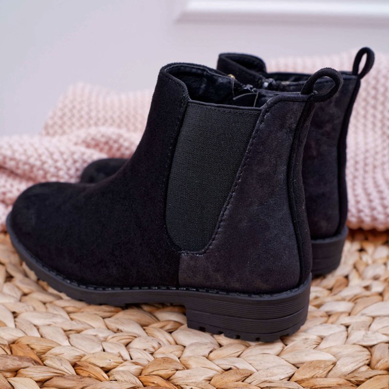 POPA Młodzieżowe Botki z Płaski Obcas Czarne Mergolo 2