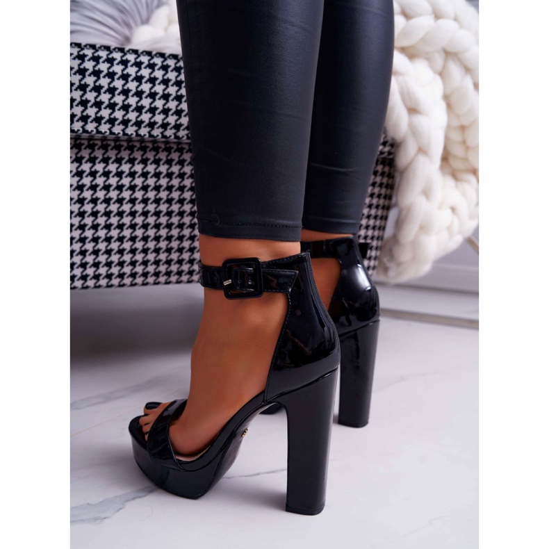 FRID Sandały Damskie Na Słupku Platforma Czarne Huran 2