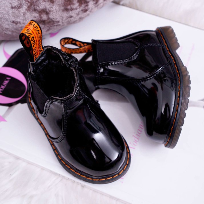 FRROCK Dziecięce Botki Ocieplane z Suwakiem Lakierowane Czarne Gustro 2