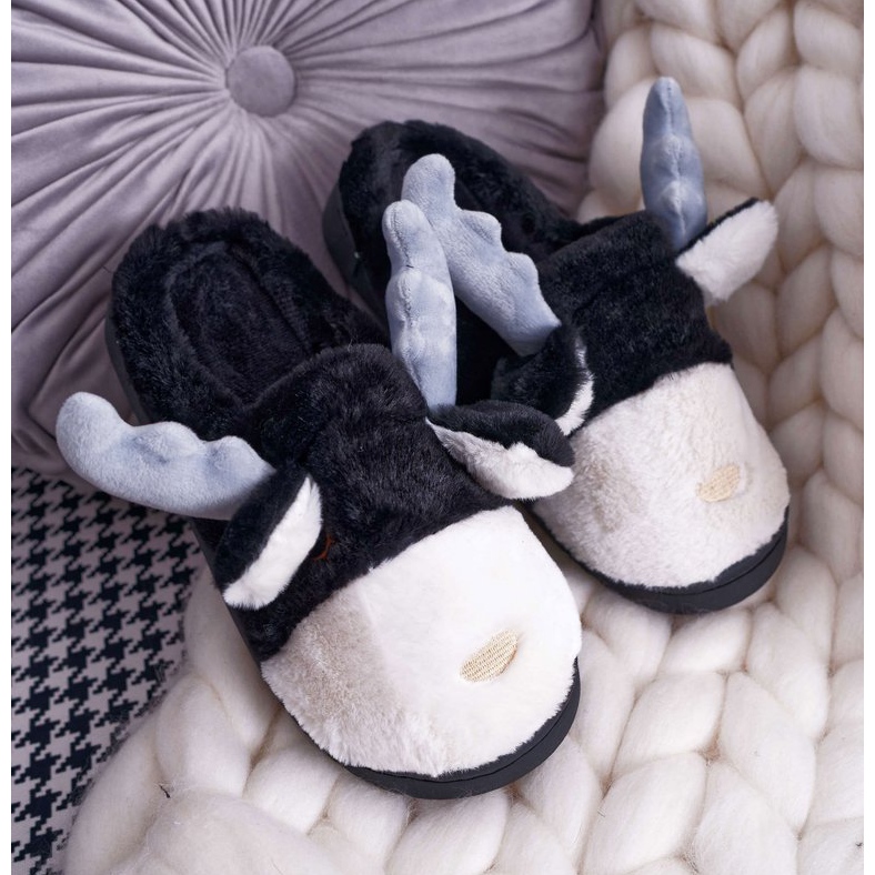 FRID Papcie Damskie Z Futerkiem Renifery Czarne Deff 1