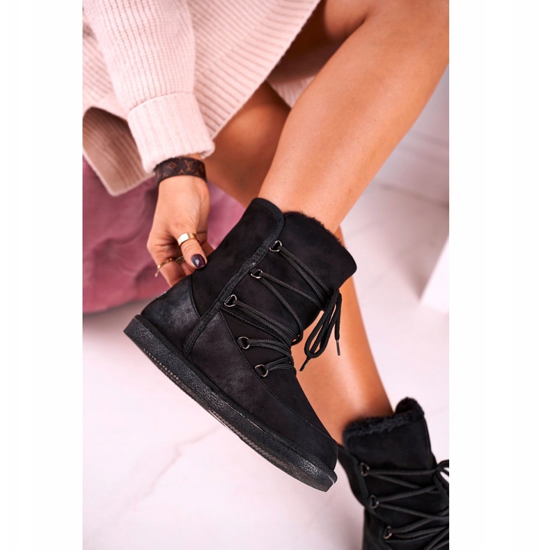 HAN Damskie Botki Śniegowce Ocieplane Futerkiem Czarne Ilana 2