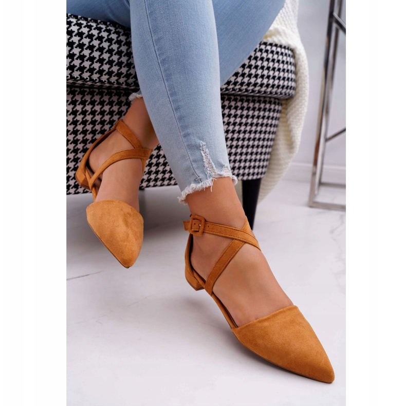 PS1 Damskie Balerinki Zamszowe w Szpic Camel Vontare brązowe 2