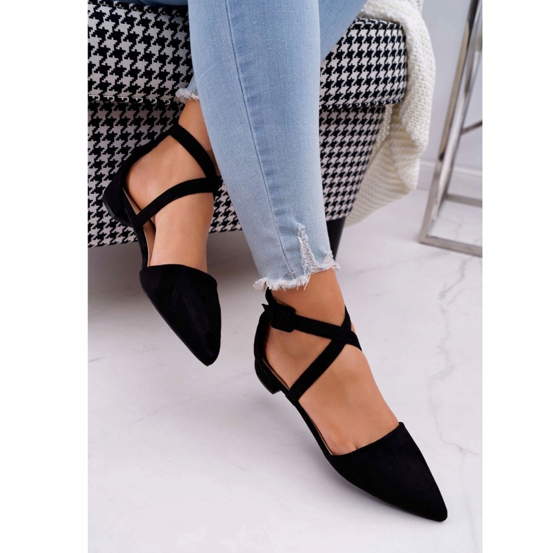 PS1 Damskie Balerinki Zamszowe w Szpic Czarne Vontare 1