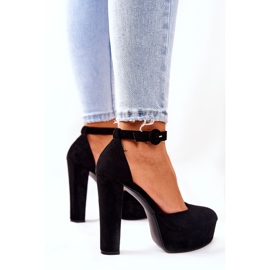 SEA Czółenka Damskie Na Słupku Platformie Zamszowe Czarne Netel 2