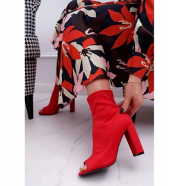 PS1 Damskie Botki Na Słupku Lycra Odkryte Palce Czerwone First 1