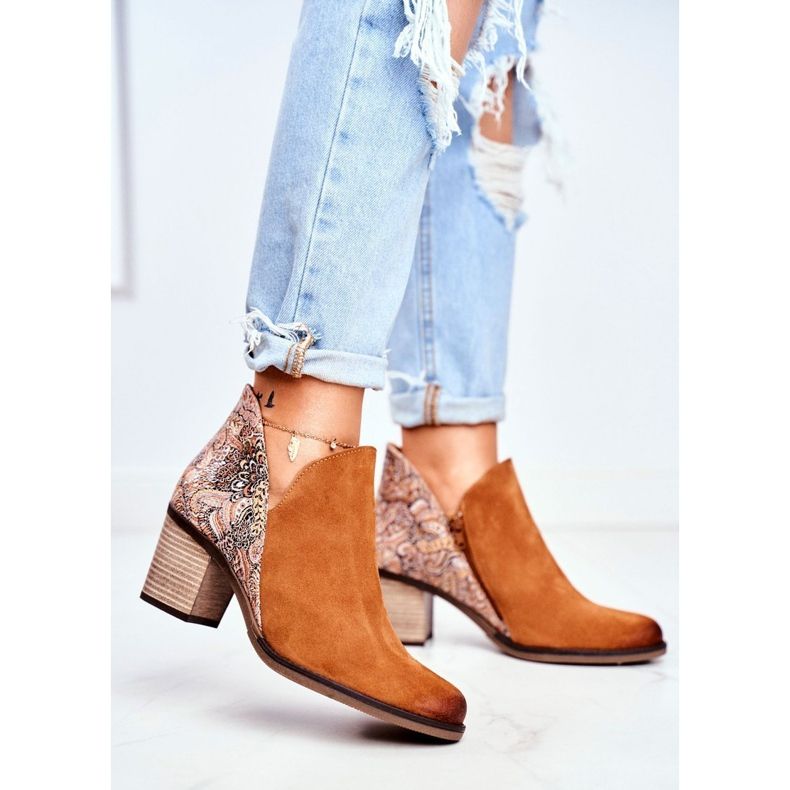 Botki Damskie Na Słupku Maciejka Wiosenne Skóra Rude 04492-29 brązowe 1