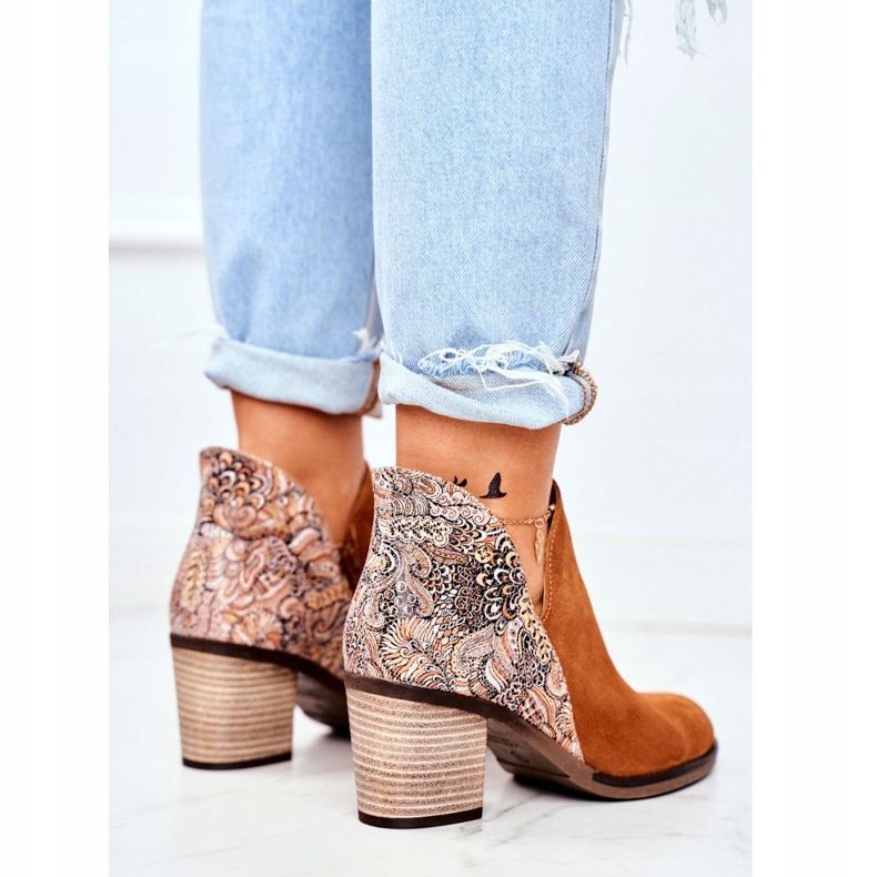 Botki Damskie Na Słupku Maciejka Wiosenne Skóra Rude 04492-29 brązowe 2