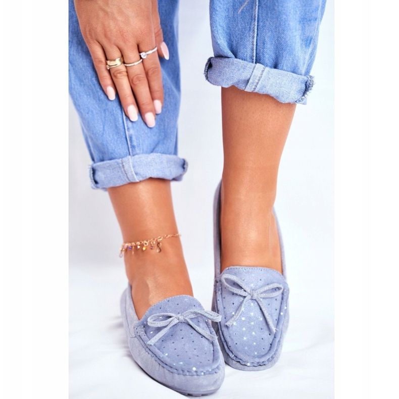 Mokasyny Damskie Zamszowe S.Barski A199 Niebieskie Wannabe 2