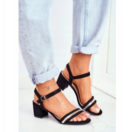 S.Barski Sandały Damskie Na Słupku Z Brokatem Czarne Wixi 1