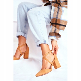 PS1 Czółenka Damskie Na Słupku W Szpic Camel Traffic brązowe 2