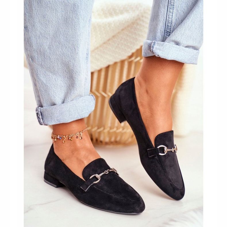 Mokasyny Damskie Zamszowe Sergio Leone MK733 Czarne Febbi 1