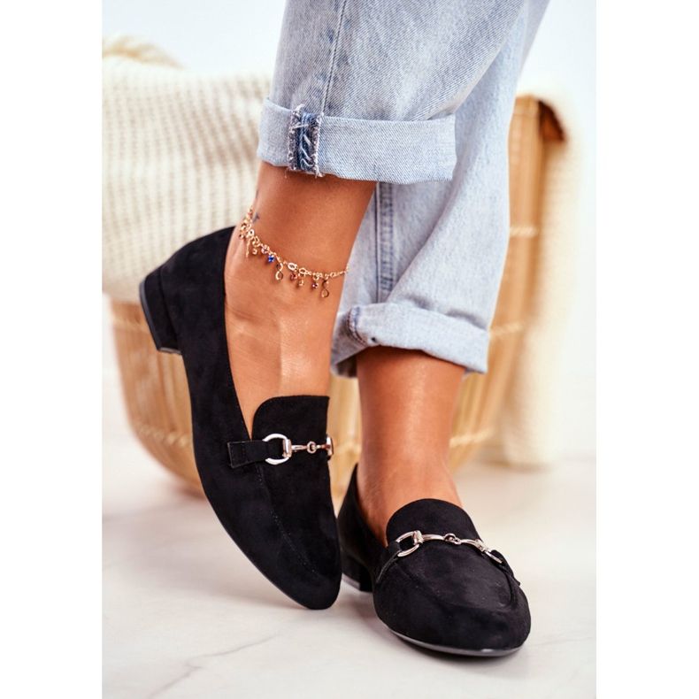 Mokasyny Damskie Zamszowe Sergio Leone MK733 Czarne Febbi 2