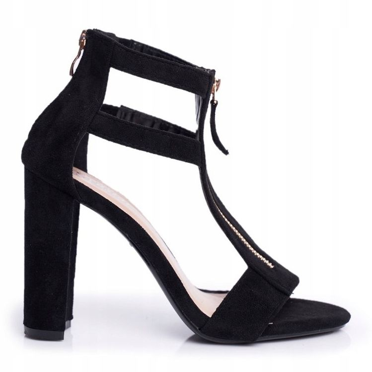 PS1 Sandały Damskie Na Słupku Zamszowe Czarne Folly 1