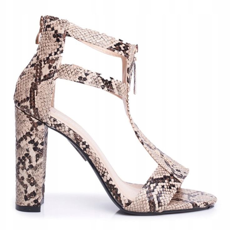 PS1 Sandały Damskie Na Słupku Wężowe Folly beżowy brązowe 2