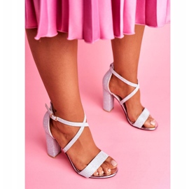 PS1 Sandały Damskie Na Słupku Brokatowe Srebrne Vivi szare 1