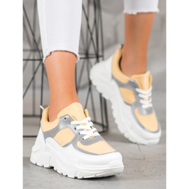 SHELOVET Klasyczne Żółte Sneakersy białe 3