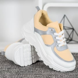 SHELOVET Klasyczne Żółte Sneakersy białe 1