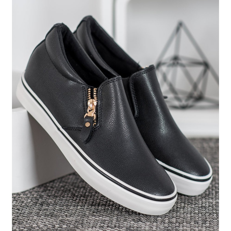 SHELOVET Czarne Slipony Z Suwakiem 1