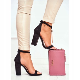 FW1 Czarne Zamszowe Sandałki na Słupku z Frędzlem Annick 1