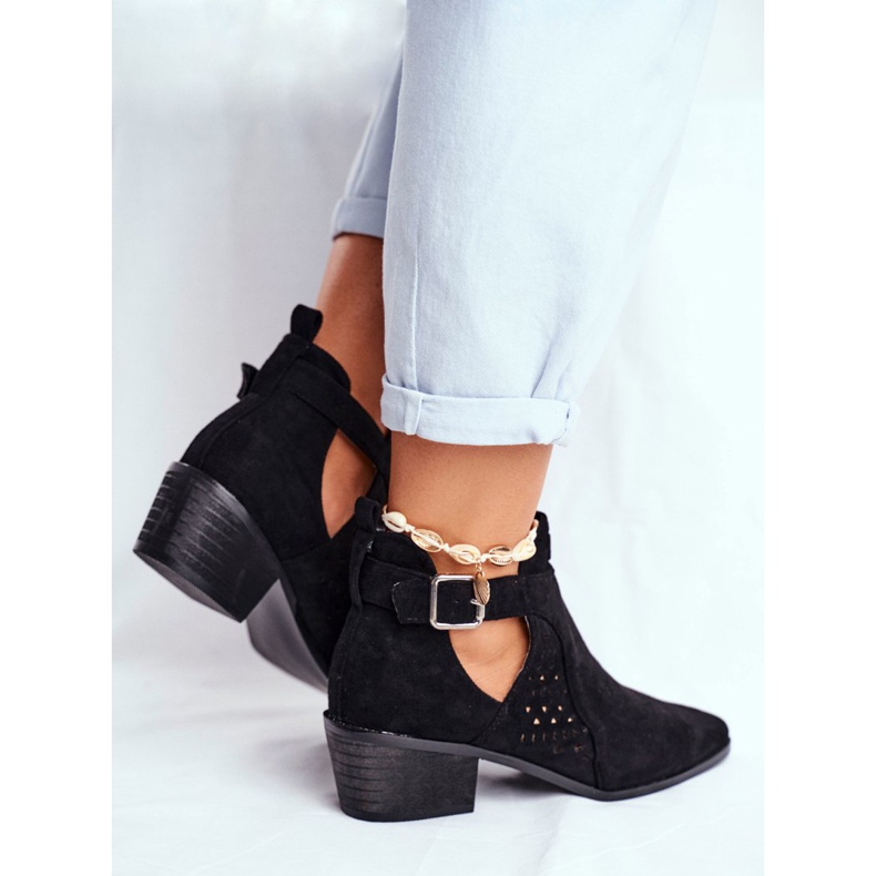 Bellucci Botki Damskie z wycięciem wiosenne Czarne Rita 2