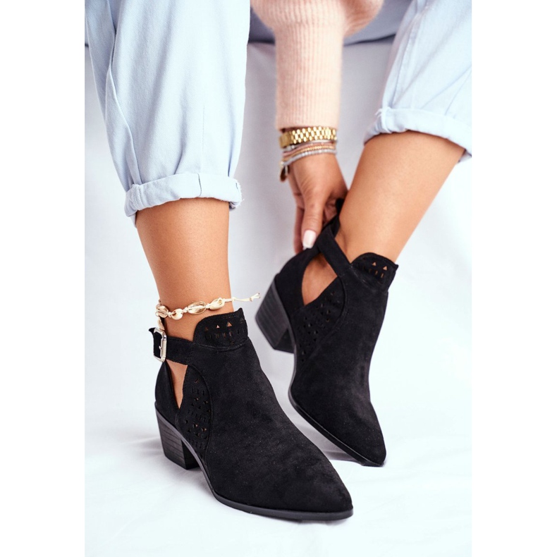 Bellucci Botki Damskie z wycięciem wiosenne Czarne Rita 1