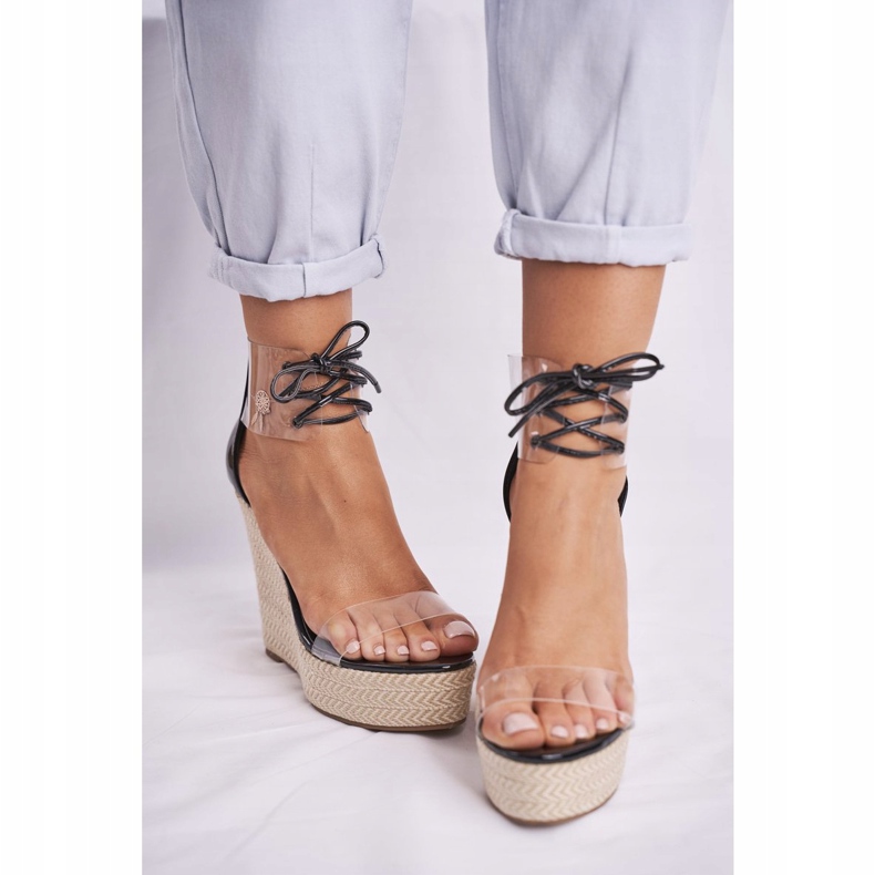 FB1 Sandałki Damskie Na Koturnie Czarne Beautiful Way 2