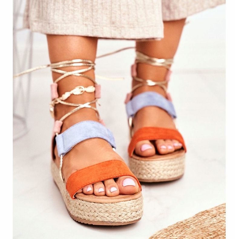 Espadryle Damskie Na Platformie Wiązane Pomarańczowe Fuerta 2