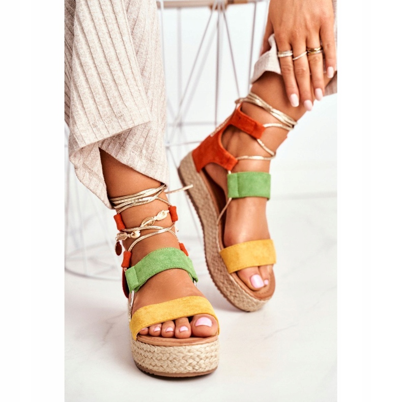 Espadryle Damskie Na Platformie Wiązane Żółte Fuerta 1