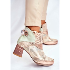 Botki Damskie Na Słupku Maciejka Beżowe 03410-04 brązowe zielone 1