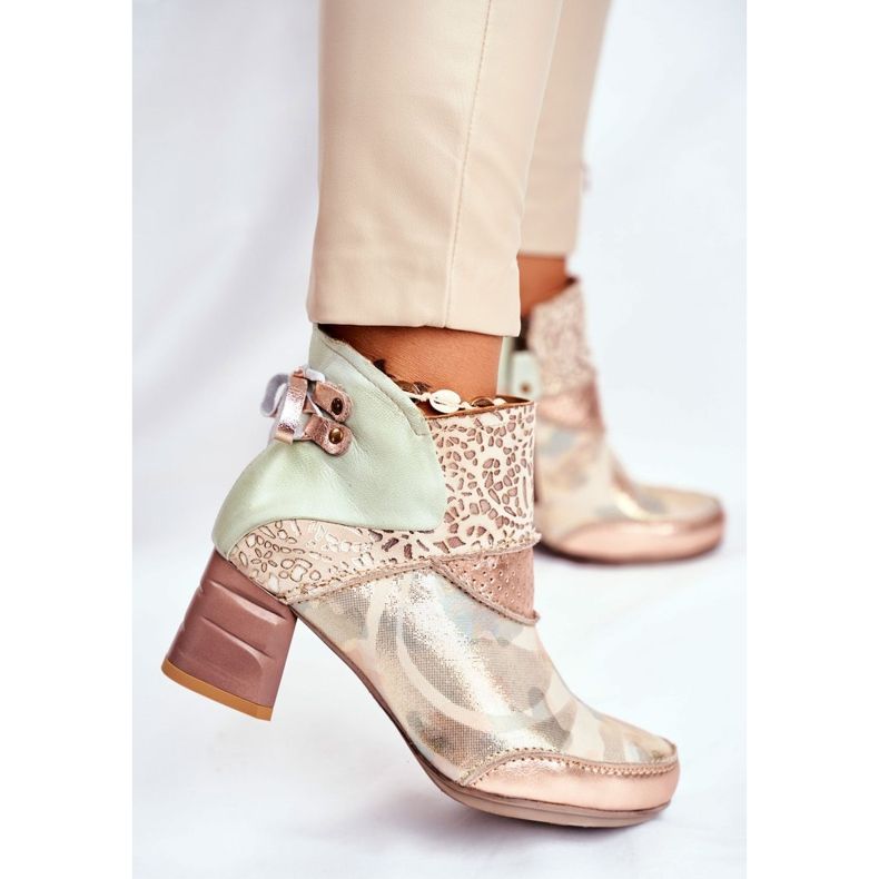 Botki Damskie Na Słupku Maciejka Beżowe 03410-04 brązowe zielone 1