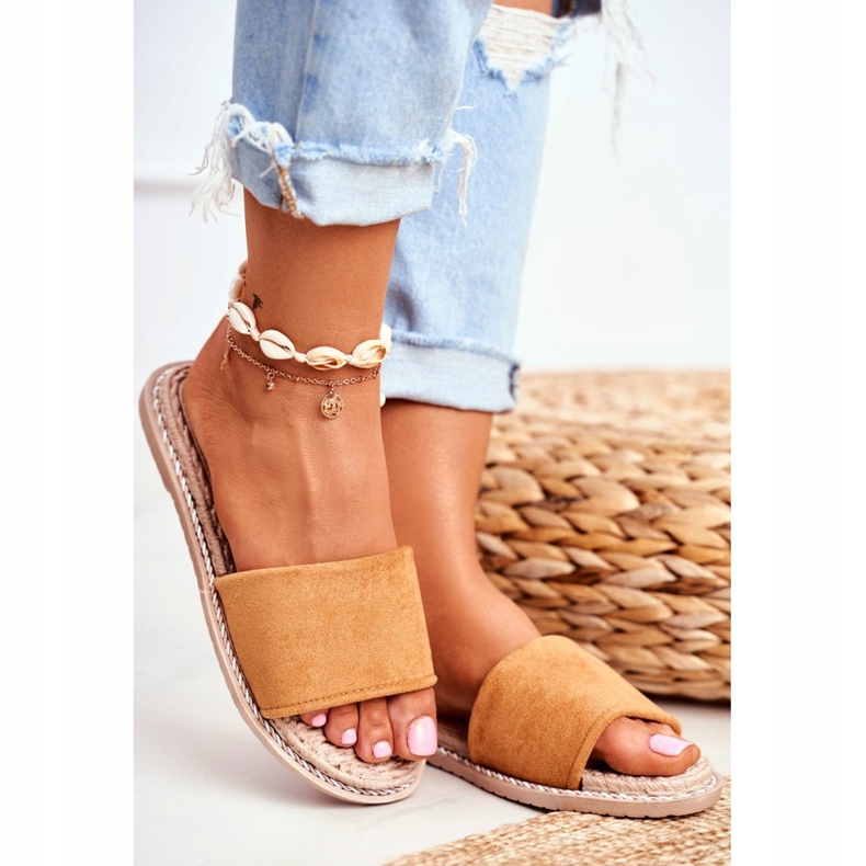 FJ1 Klapki Damskie Klasyczne Zamszowe Camel Look At Me brązowe 2